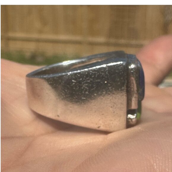 Native American Gaspeite Coral Lapis Sterling Silver Statement Ring Size 8 - Picture 6 of 9